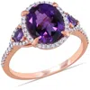 Mimi & Max 2 5/8ct Tgw Amethyst 1/4ct Tw Diamond 3-stone Ring 14k Rose Gold In Purple