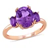Mimi & Max 2 5/8ct Tgw Amethyst 3-stone Ring 14k Rose Gold In Purple