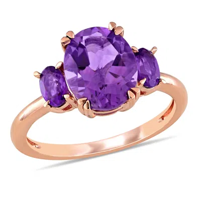 Mimi & Max 2 5/8ct Tgw Amethyst 3-stone Ring 14k Rose Gold In Purple