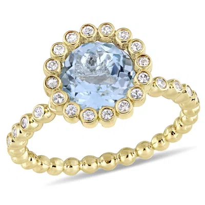 Mimi & Max 2 5/8ct Tgw Sky-blue Topaz White Sapphire Scalloped Halo Ring 10k Yellow Gold