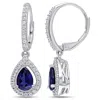 Mimi & Max 2 7/8 Ct Tgw Created Blue And White Sapphire Teardrop Leverback Earrings In Sterling Silver In White