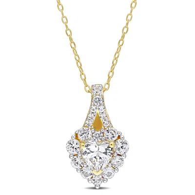 Mimi & Max 2 7/8 Ct Tgw Created White Sapphire Halo Heart Pendant With Chain In Yellow Plated Sterling Silver