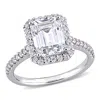 Mimi & Max 2 7/8ct Dew Emerald Created Moissanite Halo Engagement Ring In 10k White Gold In Silver
