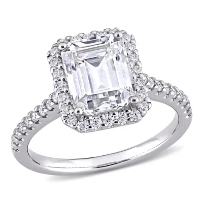 Mimi & Max 2 7/8ct Dew Emerald Created Moissanite Halo Engagement Ring In 10k White Gold In Silver