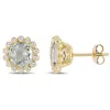 Mimi & Max 2 7/8ct Tgw Green Quartz White Sapphire Halo Stud Earrings 10k Yellow Gold In Gold