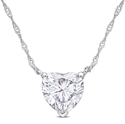 Mimi & Max 2 Ct Dew Heart Shape Created Moissanite Solitaire Pendant With Chain In 10k White Gold