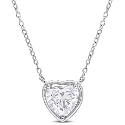 Mimi & Max 2 Ct Tgw Created Moissanite Halo Heart Pendant With Chain In Sterling Silver In White