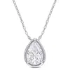 Mimi & Max 2 Ct Tgw Created Moissanite Halo Teardrop Pendant With Chain In Sterling Silver In White
