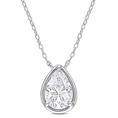 Mimi & Max 2 Ct Tgw Created Moissanite Halo Teardrop Pendant With Chain In Sterling Silver In White