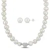Mimi & Max 2-pc Set Of 11-12mm Cultured Freshwater Pearl Cz Heart Necklace Earrings Sterling Silver In White