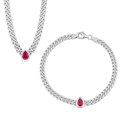 Mimi & Max 2-piece Set 2 1/3ct Tgw Created Ruby Jewelry Set Sterling Silver In Metallic