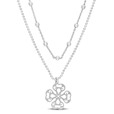 Mimi & Max 2-strand Ball Bead Chain Necklace In Sterling Silver, 19 In In White