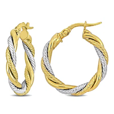 Mimi & Max 20mm Twisted Hoop Earrings In 10k Yellow And White Gold