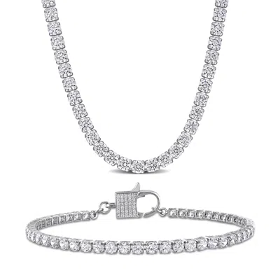 Mimi & Max 21 1/6ct Tgw Cubic Zirconia Tennis Bracelet And Necklace 2 -piece Set Sterling Silver In White