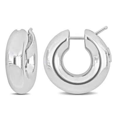 Mimi & Max 21mm Polished Hollow Hoop Earrings In 14k White Gold In Silver
