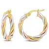Mimi & Max 21mm Twisted Hoop Earrings In 3-tone Yellow, Rose, And White 10k Gold In Gold