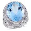 Mimi & Max 22ct Tgw Oval Sky Blue Topaz 7/8ct Tw Diamond Halo Ring 14k White Gold In Blue