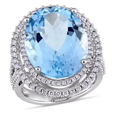 Mimi & Max 22ct Tgw Oval Sky Blue Topaz 7/8ct Tw Diamond Halo Ring 14k White Gold