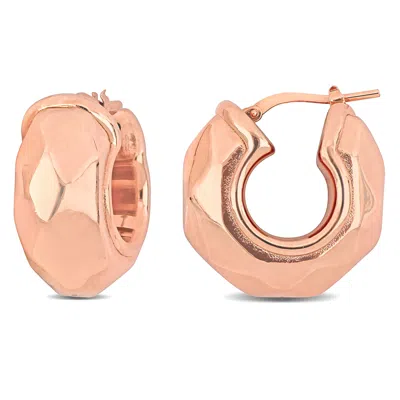 Mimi & Max 23 Mm Wide Diamond Cut Huggie Earrings In Rose Plated Sterling Silver In Pink
