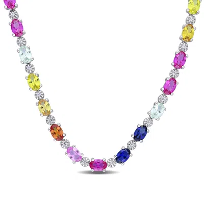 Mimi & Max 24 1/2 Ct Tgw Multi-color Created Sapphire Tennis Necklace In Sterling Silver In Pink