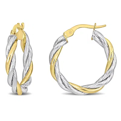 Mimi & Max 25 Mm Twisted Hoop Earrings In 2-tone Yellow And White 10k Gold In Multi