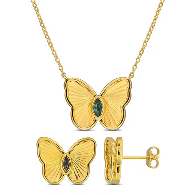 Mimi & Max 2/5ct Tgw Created Alexandrite Butterfly Stud Jewelry Yellow Plated Sterling Silver In Green