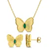 Mimi & Max 2/5ct Tgw Created Emerald Butterfly Jewelry Set Yellow Plated Sterling Silver In Red