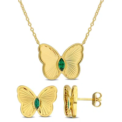 Mimi & Max 2/5ct Tgw Created Emerald Butterfly Jewelry Set Yellow Plated Sterling Silver In Red