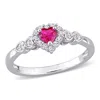 Mimi & Max 2/5ct Tgw Created Ruby Created White Sapphire And Diamond-accent Halo Heart Ring In Sterling Silver In Red