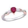 Mimi & Max 2/5ct Tgw Ruby 1/5ct Tdw Diamond 3-stone Promise Ring Two-tone 14k White Rose Gold In Pink