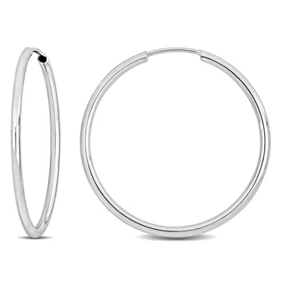 Mimi & Max 25mm Hoop Earrings In 14k White Gold In Silver