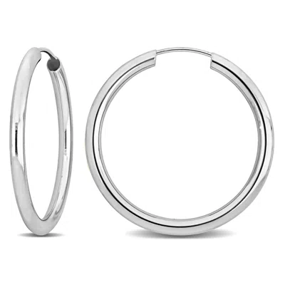 Mimi & Max 25mm Hoop Earrings In 14k White Gold In Silver