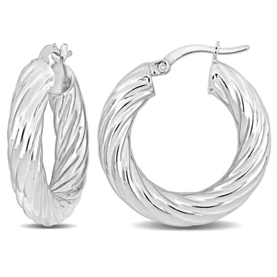 Mimi & Max 25x5mm Round Twist Hoop Earrings In Sterling Silver In White