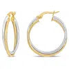 Mimi & Max 26 Mm Crossover Hoop Earrings In 2-tone Yellow And White 10k Gold In Multi