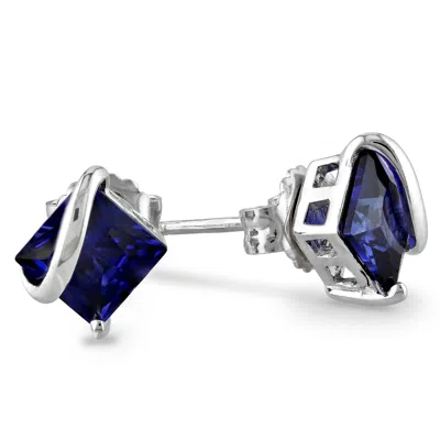 Mimi & Max 2.68 Ct Tgw Created Blue Sapphire Stud Earrings In Sterling Silver In White
