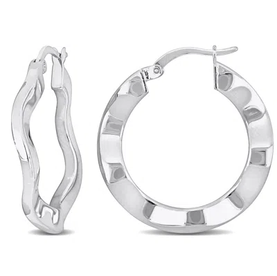 Mimi & Max 27x2.5mm Round Wave Hoop Earrings In Sterling Silver