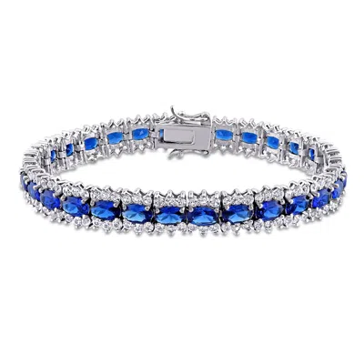 Mimi & Max 28 1/2ct Tgw Created Blue And White Sapphire Tennis Bracelet In Sterling Silver