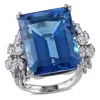 Mimi & Max 28 1/4ct Tgw Octagon Swiss-blue Topaz Ring 1 3/4ct Tw Diamonds 14k White Gold In Blue