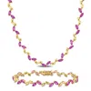 Mimi & Max 29 7/8ct Tgw Created Pink Sapphire Leaf Necklace Bracelet Yellow Plated Sterling Silver In Multi