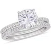 Mimi & Max 2ct Dew Created Moissanite And 1/4ct Tw Diamond Bridal Set In 14k White Gold In Silver