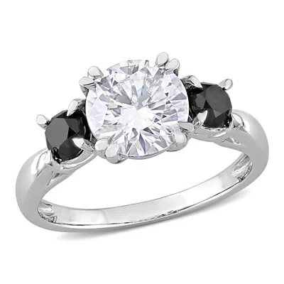 Mimi & Max 2ct Dew Created Moissanite And 3/4ct Tdw Black Diamond 3-stone Engagement Ring In 10k White Gold In Multi