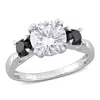 Mimi & Max 2ct Dew Created Moissanite And 3/4ct Tdw Black Diamond 3-stone Engagement Ring In 10k White Gold In Silver