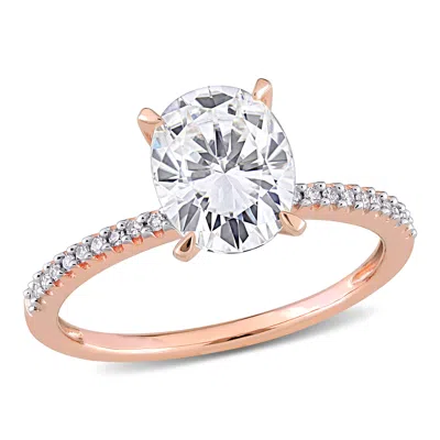 Mimi & Max 2ct Dew Created Moissanite Oval Solitaire And 1/10ct Tw Diamond Engagement Ring In 14k Rose Gold In White