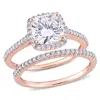 Mimi & Max 2ct Dew Cushion Created Moissanite And 1/3ct Tw Diamond Bridal Ring Set In 14k Rose Gold In Silver