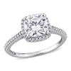 Mimi & Max 2ct Dew Cushion Created Moissanite And 1/4ct Tw Diamond Halo Engagement Ring In 14k White Gold In Silver