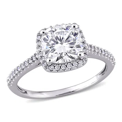Mimi & Max 2ct Dew Cushion Created Moissanite And 1/4ct Tw Diamond Halo Engagement Ring In 14k White Gold In Silver