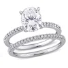 Mimi & Max 2ct Dew Oval Created Moissanite And 1/4ct Tw Diamond Bridal Ring Set In 14k White Gold In Silver
