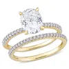 Mimi & Max 2ct Dew Oval Created Moissanite And 1/4ct Tw Diamond Bridal Ring Set In 14k Yellow Gold In Silver