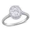 Mimi & Max 2ct Dew Oval Created Moissanite And 1/4ct Tw Diamond Double Halo Engagement Ring In 14k White Gold In White