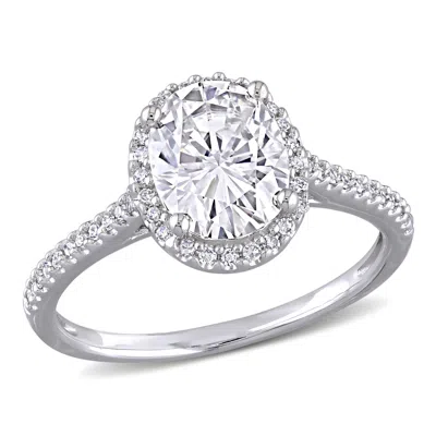 Mimi & Max 2ct Dew Oval Created Moissanite And 1/4ct Tw Diamond Double Halo Engagement Ring In 14k White Gold